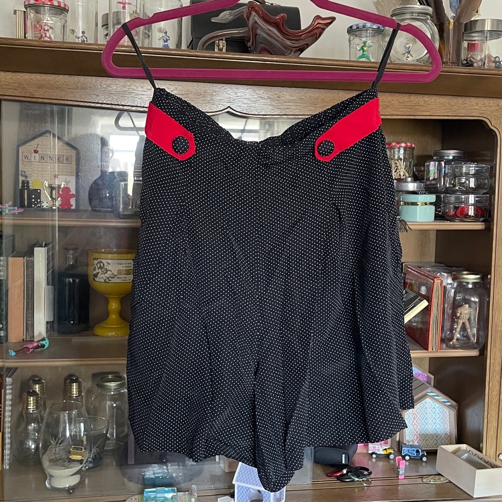 Vintage First Time Black Polka Dot Cami Top with Red Accent